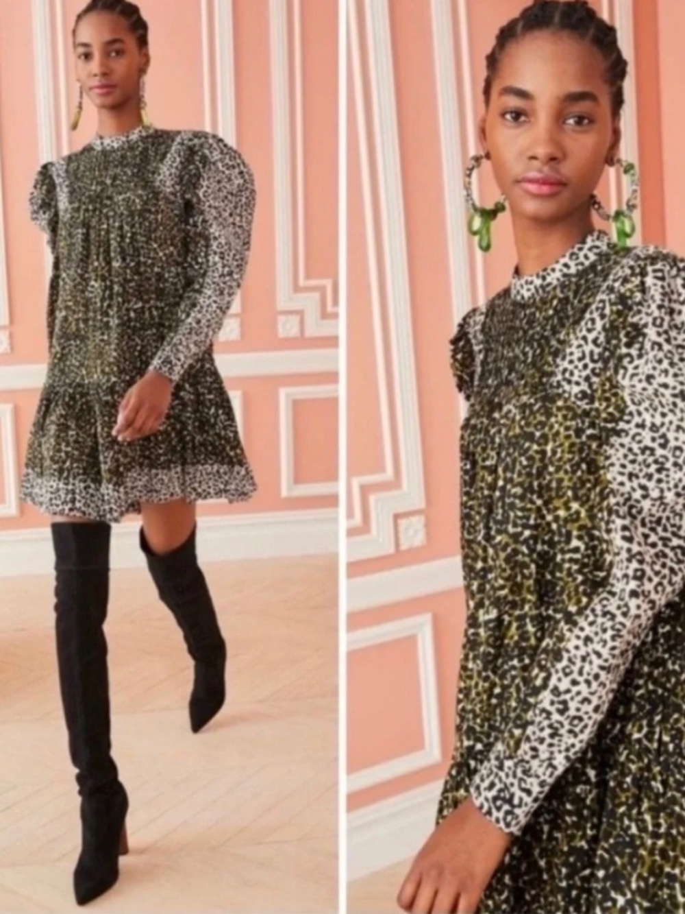 Ulla Johnson Amira Leopard Puff Sleeve Dress Size 6